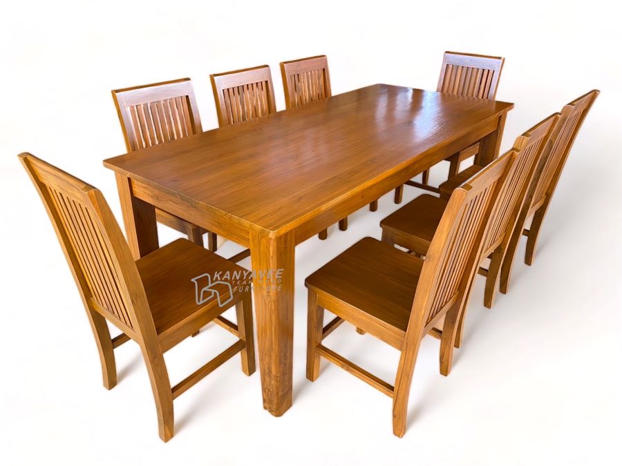 ชุดโต๊ะกินข้าวไม้สัก 8 ที่นั่ง สีสักทอง