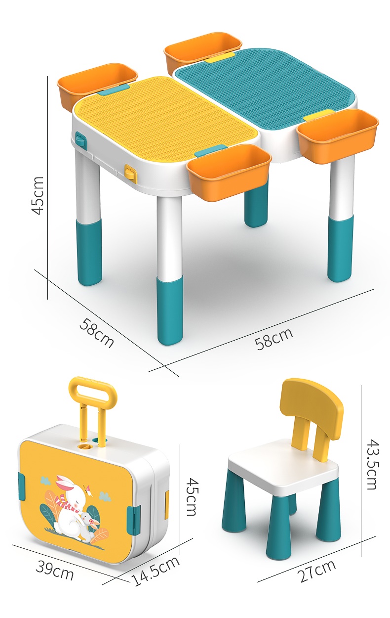 E10913 โต๊ะตัวต่อเลโก้ พับได้แบบพกพา พร้อมเก้าอี้