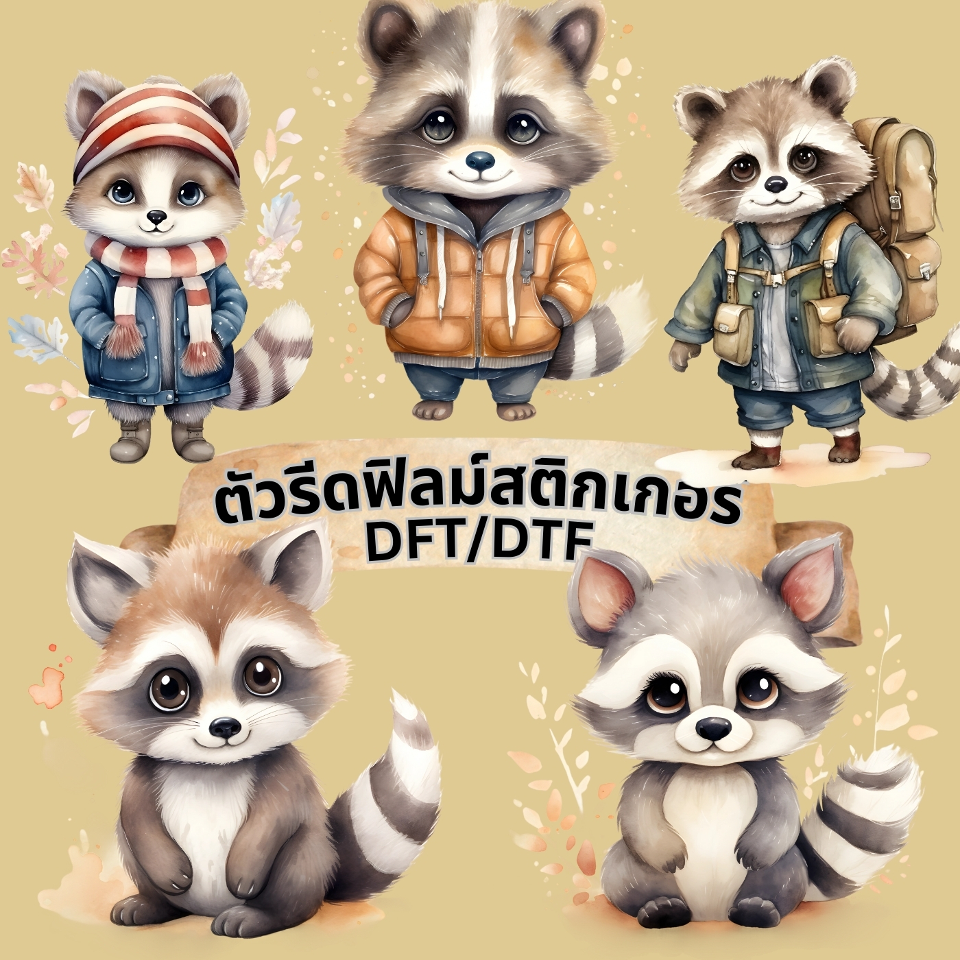 ตัวรีดติดเสื้อ แรคคูน น่ารัก ฟิลม์รีดร้อน พิมพ์ลาย สติกเกอร์รีดติดเสื้อ สกรีนลาย ฟิลม์ DFT DTF