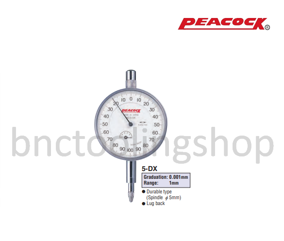ไดอัลเกจขนาด 1มิล ความละเอียด 0.001มิล,Standard Dial Gauges Range 1mm Graduation 0.001mm,Peacock,5-DK
