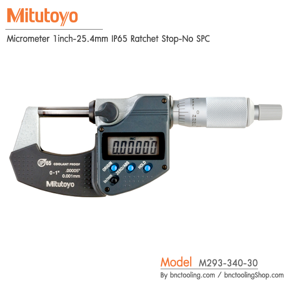 Mitutoyo,Micrometer 1inch-25.4mm IP65 Ratchet Stop-No SPC,M293-340-30