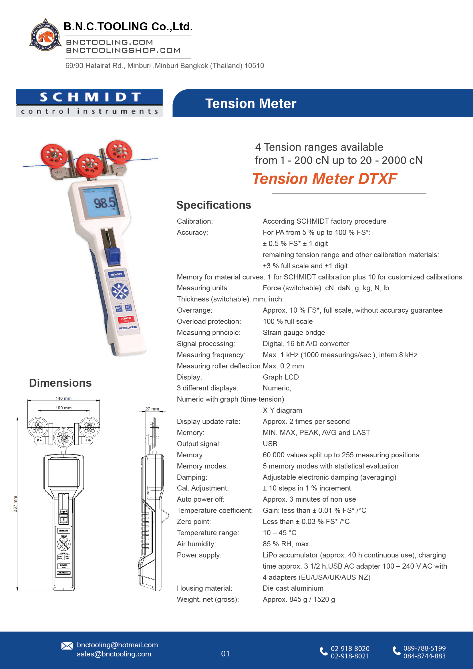 SCHMIDT,4 Tension ranges available from 1 - 200 cN up to 20 - 2000 cN,DTXF