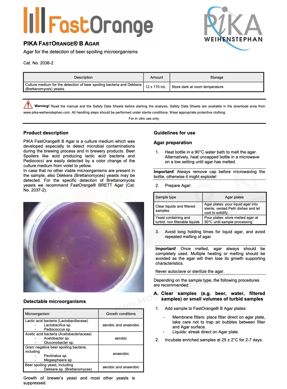FastOrange® B Agar, 170ml, "Pika"