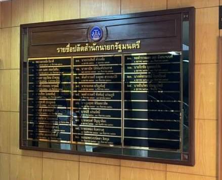 ป้ายทำเนียบไม้ ติดแผ่นรายชื่ออะคริลิคสีดำ ตัวอักษรไดคัทาติ๊กเกอร์สีทอง