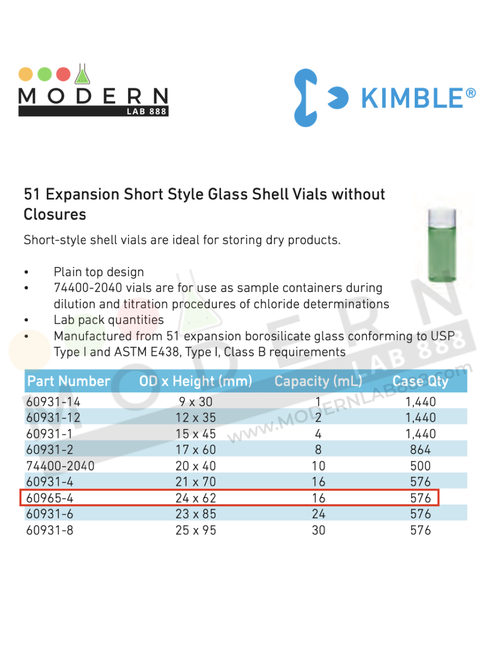 4 Drams, 16mL Short Style Glass Shell Vials without Closures - 576ขวด/กล่อง