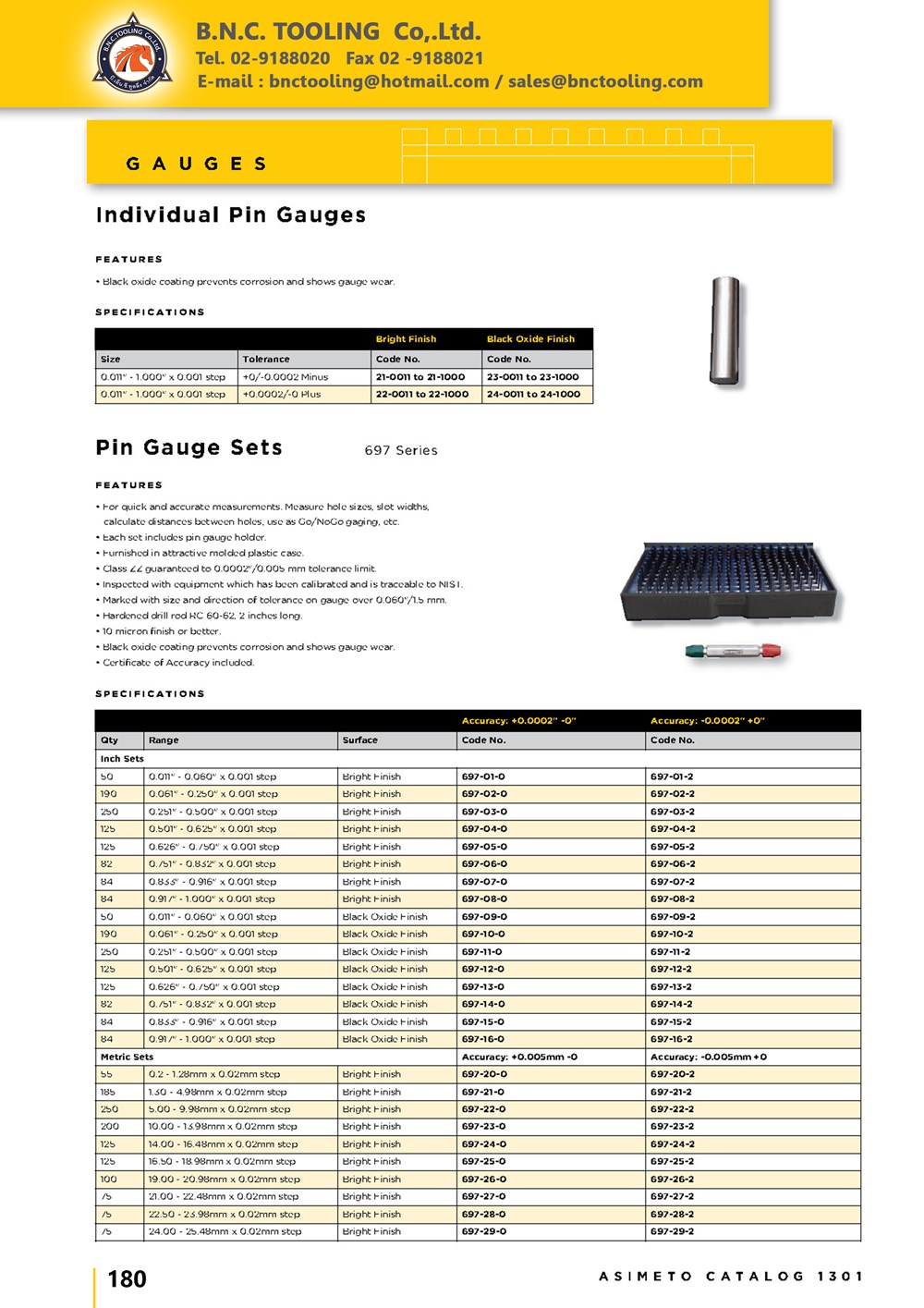 ASIMETO,P180,Pin Gauge Sets,697-01-0