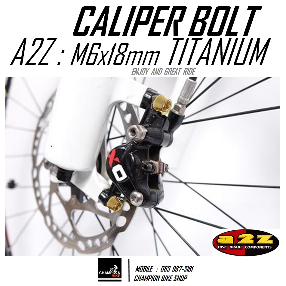 น็อตไทเทเนียม ยึดคาลิปเปอร์ดิสเบรคจักรยาน สีทอง A2Z : M6x18mm.TITANIUM BOLT SET FOR CALIPER DISC BRAKE GOLD COLOR