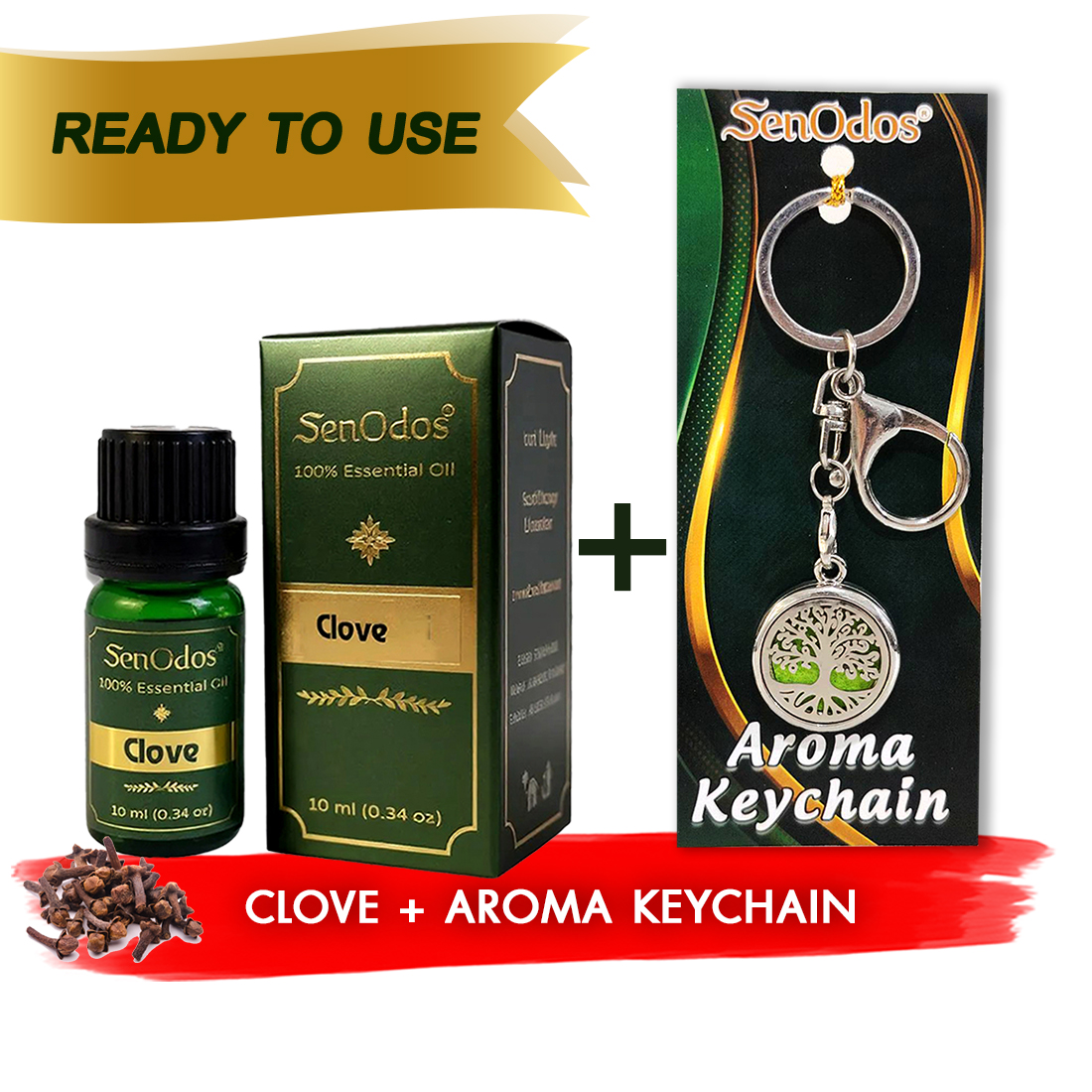 SenOdos น้ำมันหอมระเหยแท้ กลิ่นโคลฟว (กานพลู) Clove Essential Oil 10ml + น้ำหอมพกพา น้ำหอมในรถ พวงกุญแจน้ำหอม (Aroma Keychain / Car Perfume Keyring) ที่ห้อยกระเป๋า ที่ห้อยพวงกุญแจ