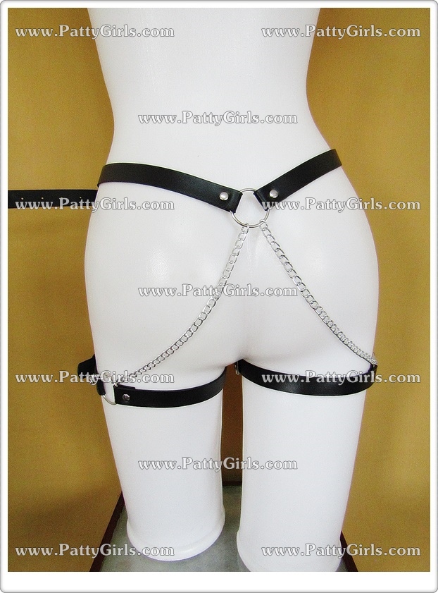 A059 สายหนังรัดร่างกาย สายหนังรัดเอวสไตล์SM สายหนังรัดต้นขา รหัสนี้ใช้สายโซ่เป็นตัวเชื่อมระหว่างเข็มขัดที่เอวและสายรัดต้นขาไว้ด้วยกันตามรูป