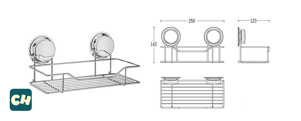 CH-09 ชั้นวางสแตนเลส ขนาดกลาง รุ่น Chrome Series ไม่ต้องเจาะผนัง