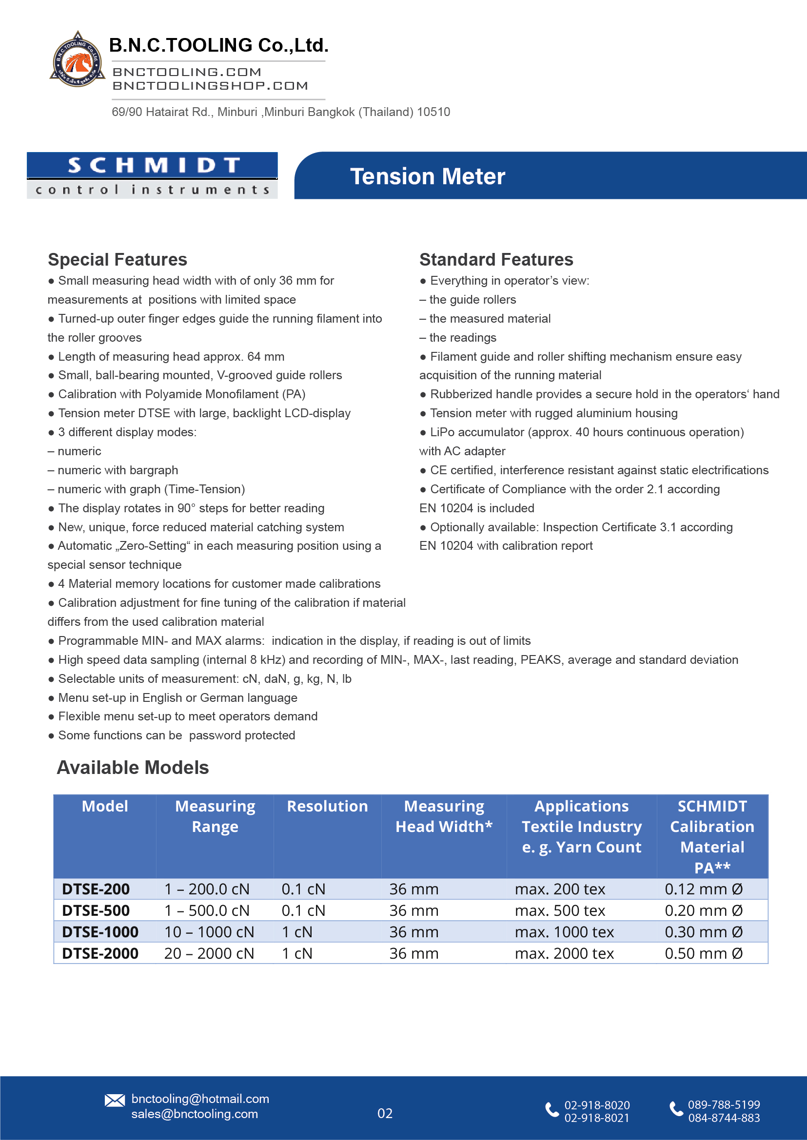 SCHMIDT,4 Tension ranges available from 1 - 200 cN up to 20 - 2000 cN, DTSE
