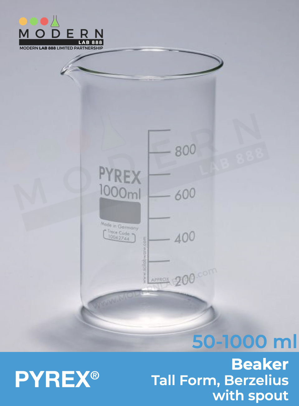 บีกเกอร์ทรงสูงมีพวยเท / Berzelius Beaker, Tall Form, with Spout, PYREX