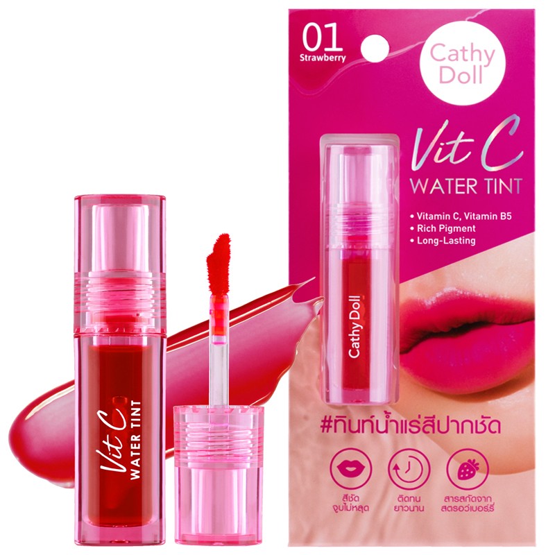 Cathy Doll Vit C Water Tint 2.7G #01 STRAWBERRY ลิปทินท์น้ำแร่ เคที่ดอลล์ วิทซีวอเตอร์ทินท์ 2.7G สี 01 STRAWBERRY