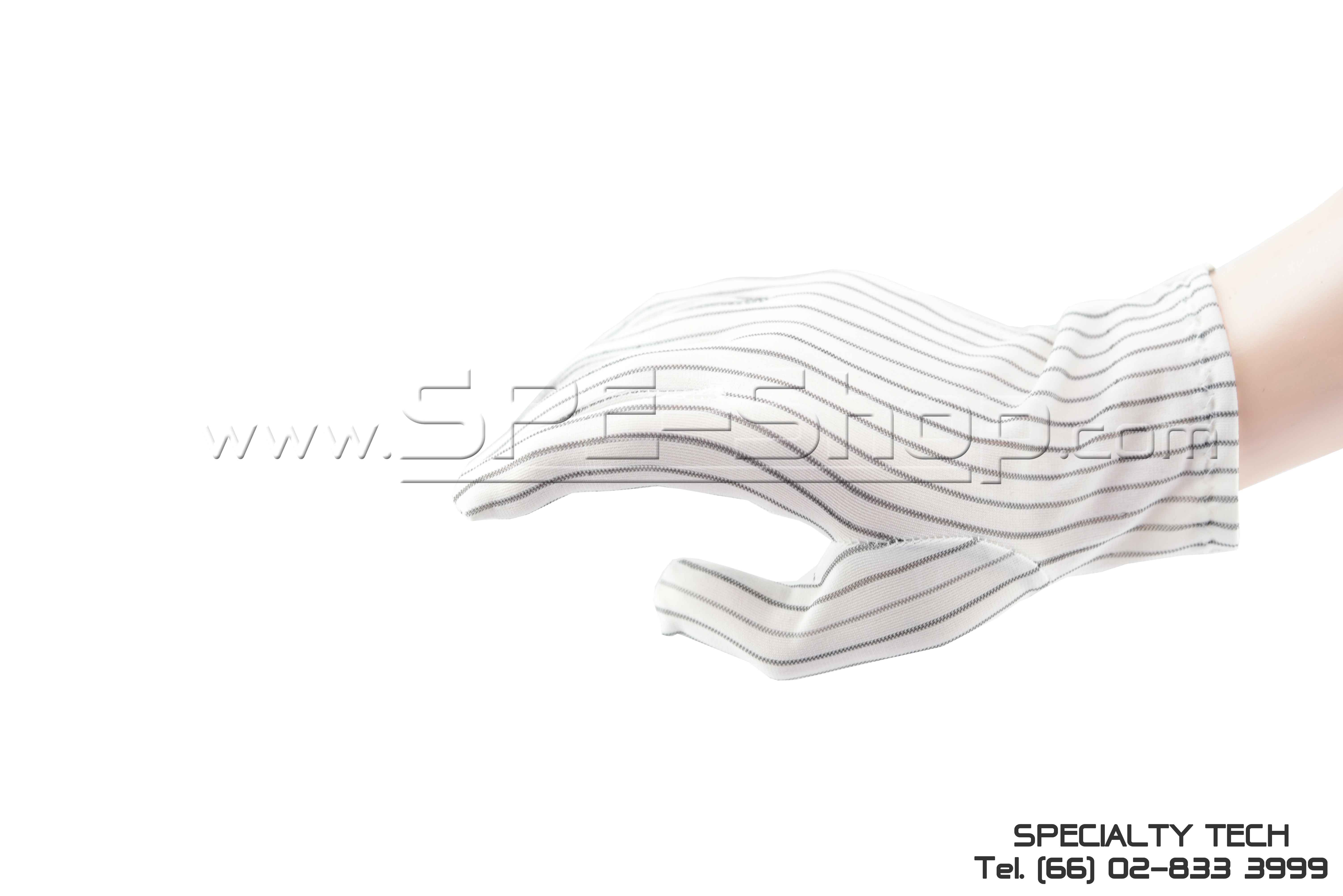 ถุงมือป้องกันไฟฟ้าสถิตเส้นสีอ่อน Glove Conductive 10MM (Stripe)