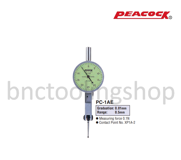 ไดอัลเทส ขนาด 0.5มิล ความละเอียด 0.01มิล,Super Low Measuring Force Test Indicators Range 0.5mm Graduation 0.01mm,Peacock,PC-1AE