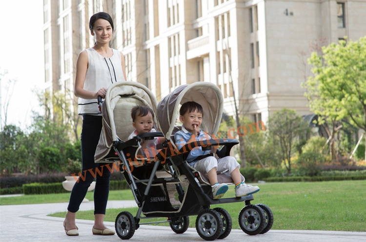 C10196 รถเข็นเด็กแฝด Mshenma P-738 สองตอน ดีไซน์ทันสมัย