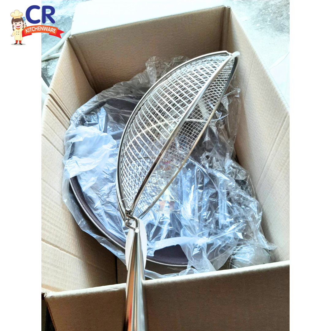 กระชอนสแตนเลส ตาห่าง ด้ามไม้กลม อย่างหนา ตรา V-One