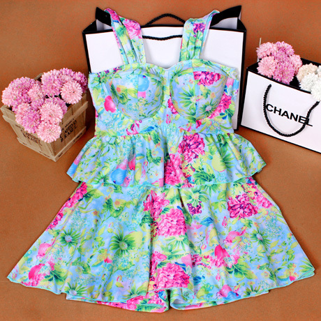 ชุดว่ายน้ำวันพีชโทนสีฟ้า ลายดอกไม้สวยสดใส หวานปนเซ็กซี่ ส่งฟรี ems