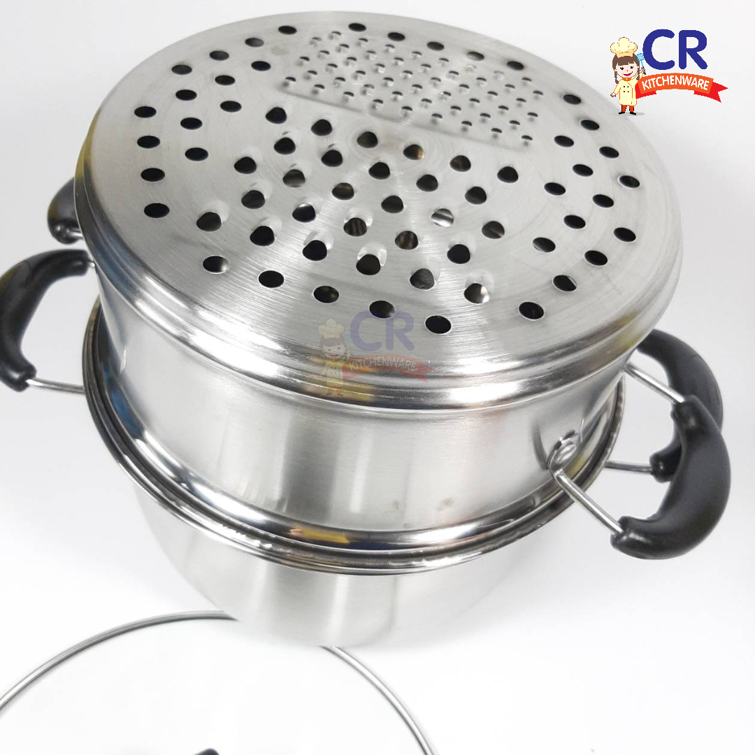 หม้อนึ่งสแตนเลส พร้อมที่สไลด์ผัก ขนาด 22 ซม. ฝาแก้ว