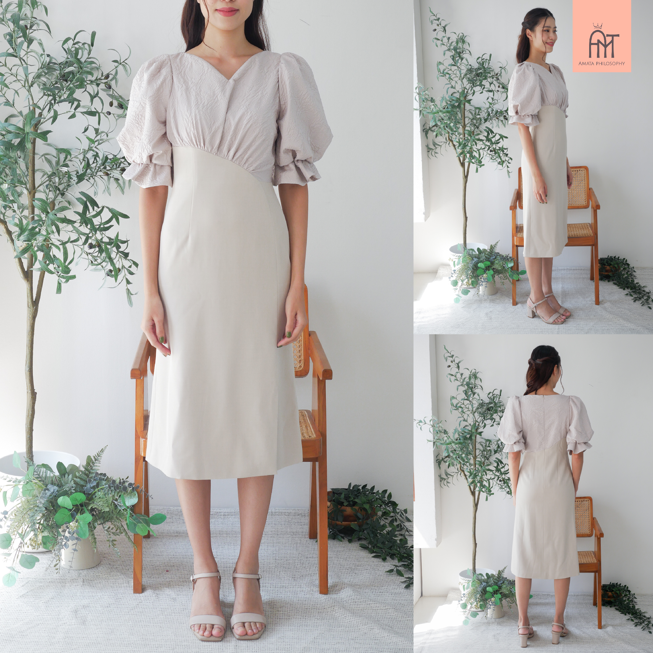 AMATA เดรส MELBOURNE สีชมพู สีเทา