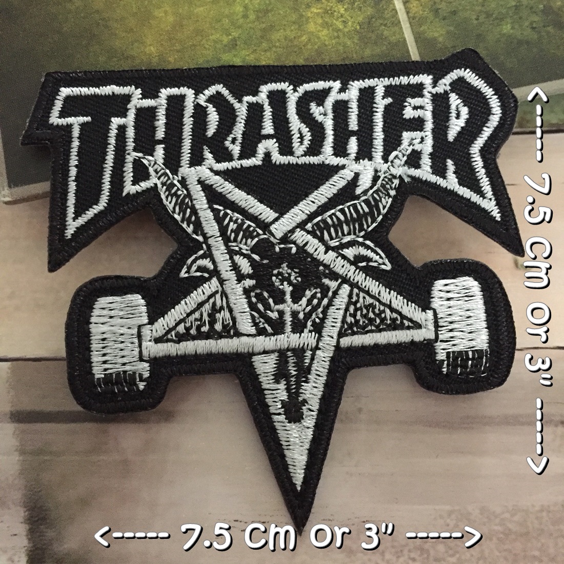 Thrasher วงดนตรี ร็อค เฮฟวี่เมทัล พังค์ ตัวรีดแบบปัก อาร์มปัก ตัวรีดติดเสื้อ ตัวรีด ติดกระเป๋า ติดหมวก ติดแจ๊คเก็ต Rock Iron on Embroidered Patch