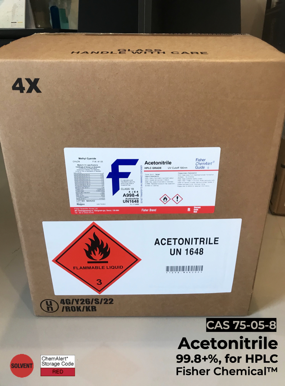 Acetonitrile, 99.8+%, for HPLC, Fisher Chemical, 4L