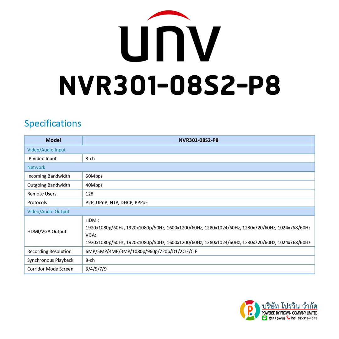 UNIVIEW 8 CHANNEL NVR301-08S2-P8