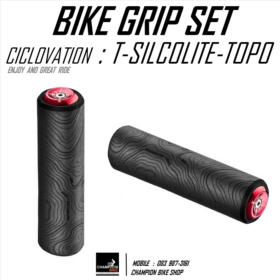 ปลอกแฮนด์ซิลิโคน เกรดคุณภาพ CICLOVATION : TRAIL SILCOLITE-TOPO BIKE GRIP สีดำ-แดง