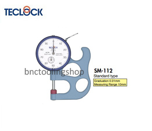 ไดอัลเกจวัดความหนาขนาด 10มิล ความละเอียด 0.01มิล,Dial Thickness Gauge Range 10mm Graduation 0.01mm,TECLOCK,SM-112