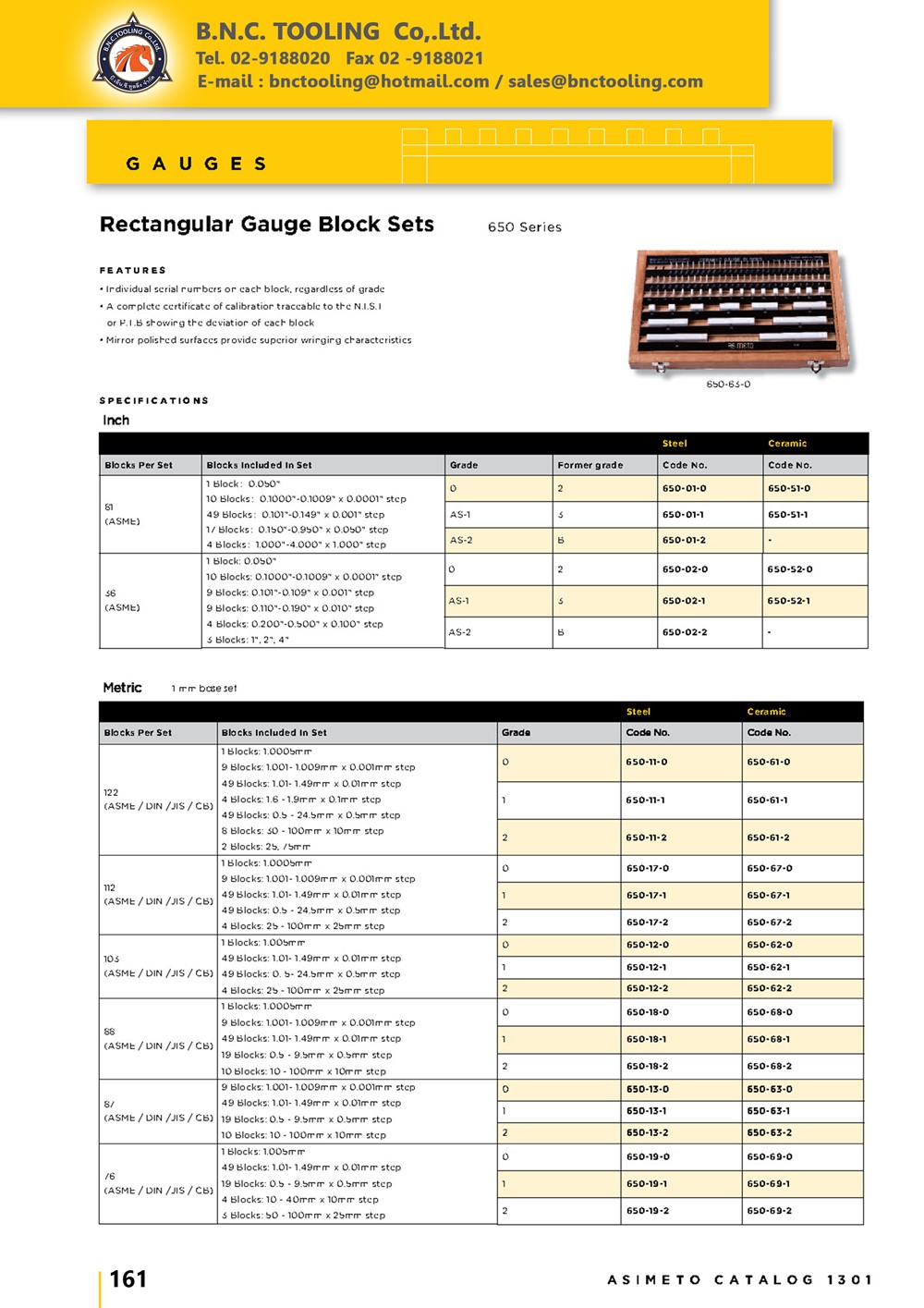 ASIMETO,P161,Rectangular Gauge Block Sets,650-51-0