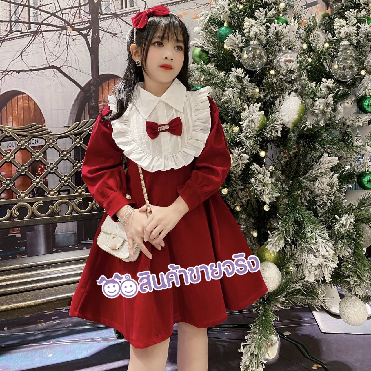 HD04/💜พร้อมส่ง💜ชุดเด็กผู้หญิง เดรส 2 ชิ้น +เข็มกลัดJAD.IOR