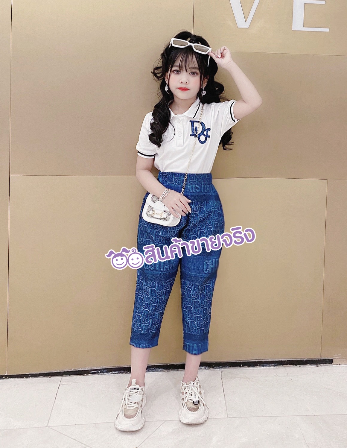 HS07💜พร้อมส่ง💜ชุดเด็กผู้หญิง/set d.ior เสื้อ + กางเกง