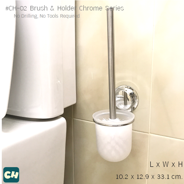 CH-02 แปรงพร้อมที่วาง รุ่น Chrome Series ไม่ต้องเจาะผนัง