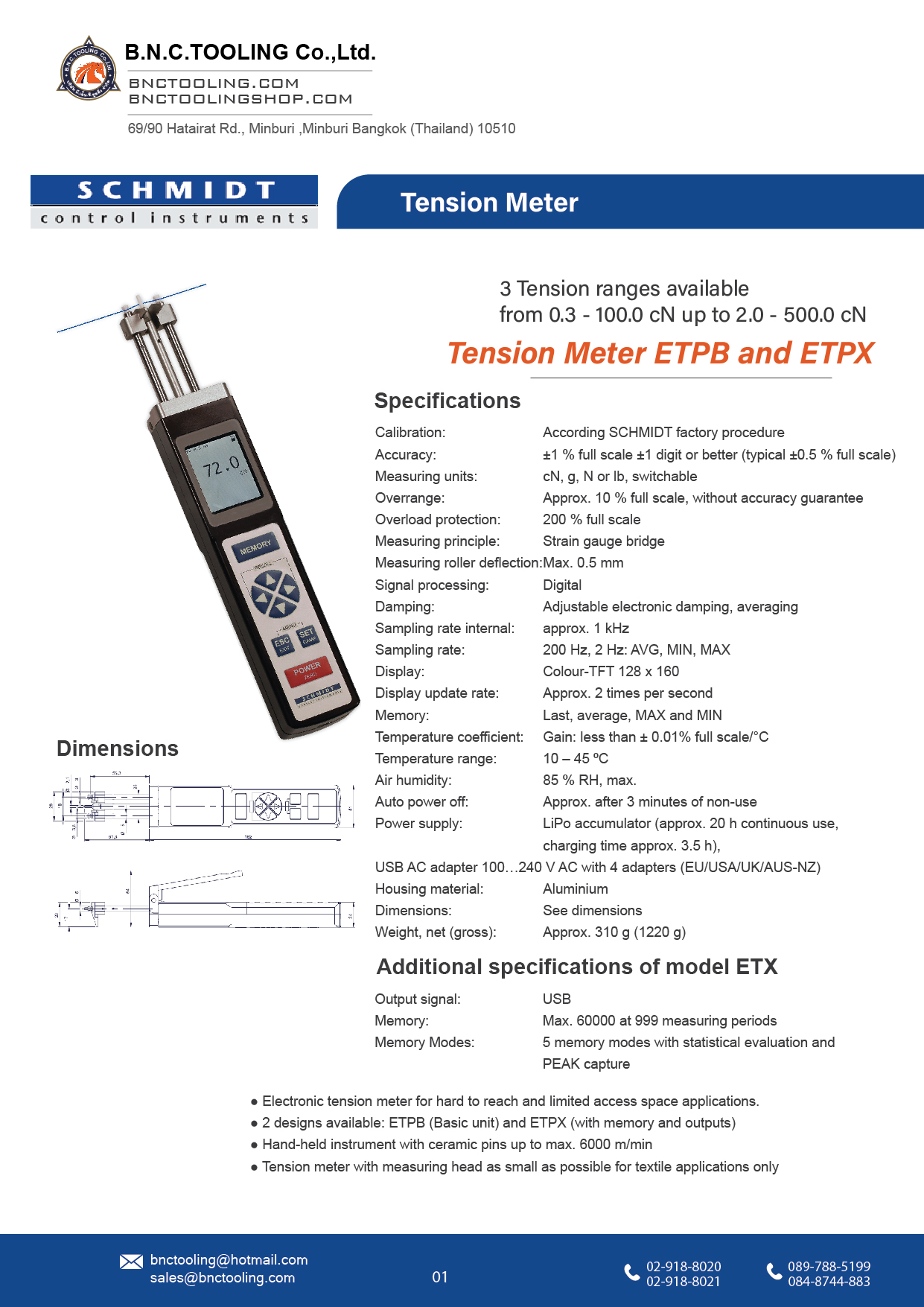 SCHMIDT,3 Tension ranges available from 0.3-100.0 cN up to 2.0-500.0cN,ETPB/ETPX