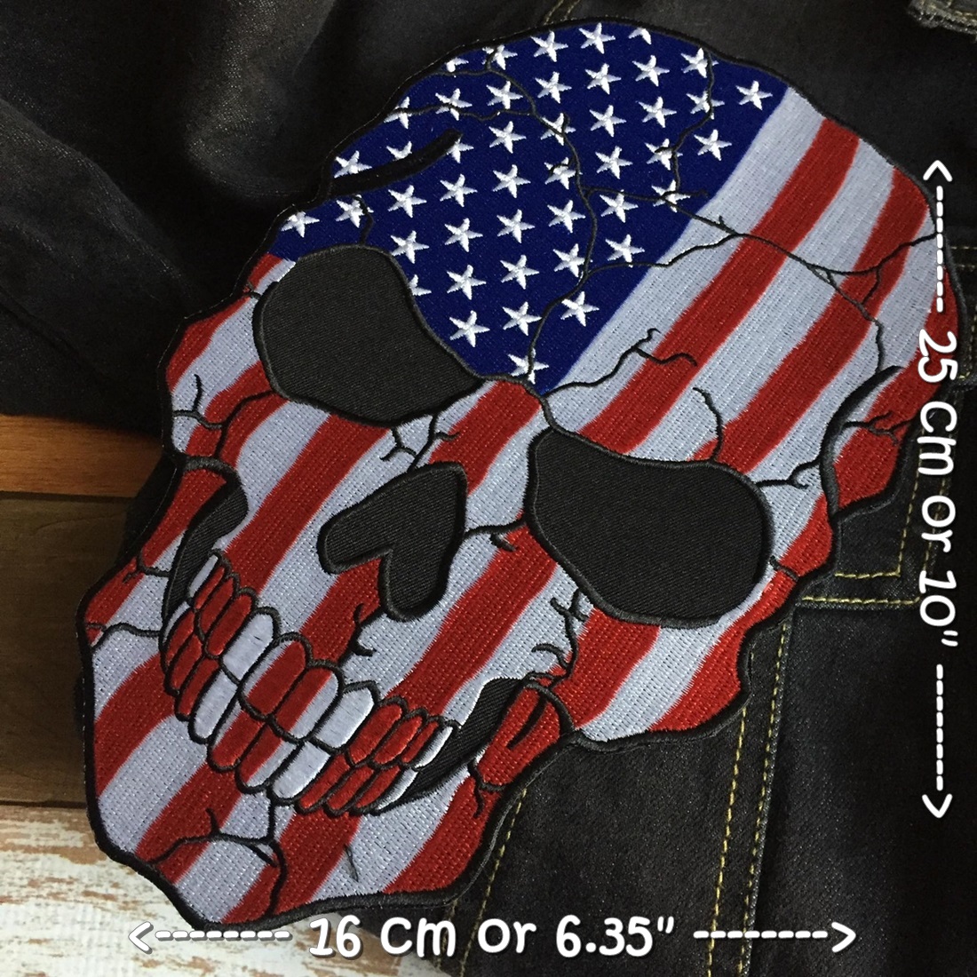 กะโหลก ลายธงชาติอเมริกา US Flag Skull ไบค์เกอร์ มอเตอร์ไซค์ ตัวรีดติดเสื้อ อาร์มรีด อาร์มปัก ตกแต่งเสื้อผ้า หมวก กระเป๋า แจ๊คเก็ตยีนส์ Embroidered Iron on Patch ไซส์ใหญ่