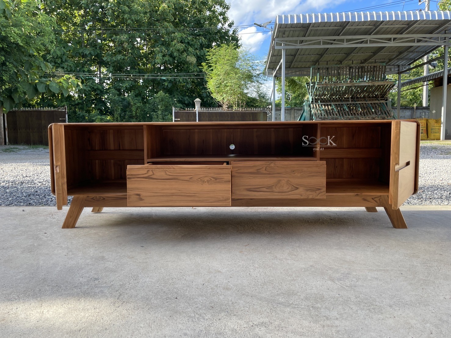 ไซด์บอร์ดบานเปิด 2 ลิ้นชัก ขาแบน