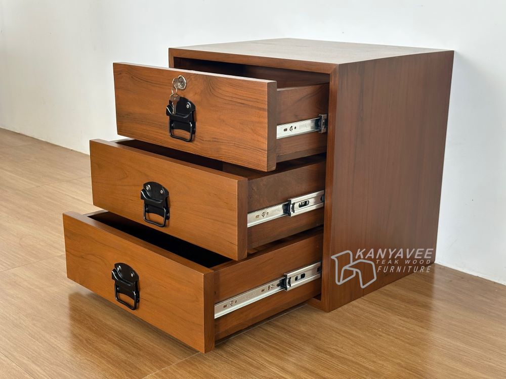ตู้ลิ้นชักไม้สัก3ชั้น สีสักเข้ม
