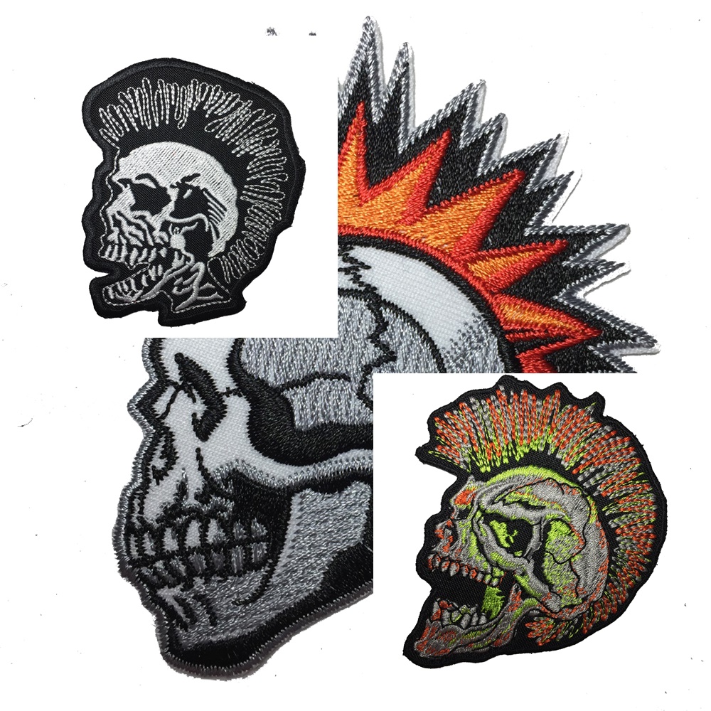 กะโหลก พังค์ ร็อค ตัวรีดติดเสื้อ อาร์มรีด อาร์มปัก ตกแต่งเสื้อผ้า หมวก กระเป๋า แจ๊คเก็ตยีนส์ Dark Embroidered Iron on Patch