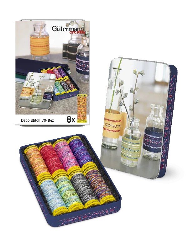 Gutermann Deco Stitch 70 Box ด้ายเย็บสีเหลือบ Polyester 100% (8 spools/set) 799784
