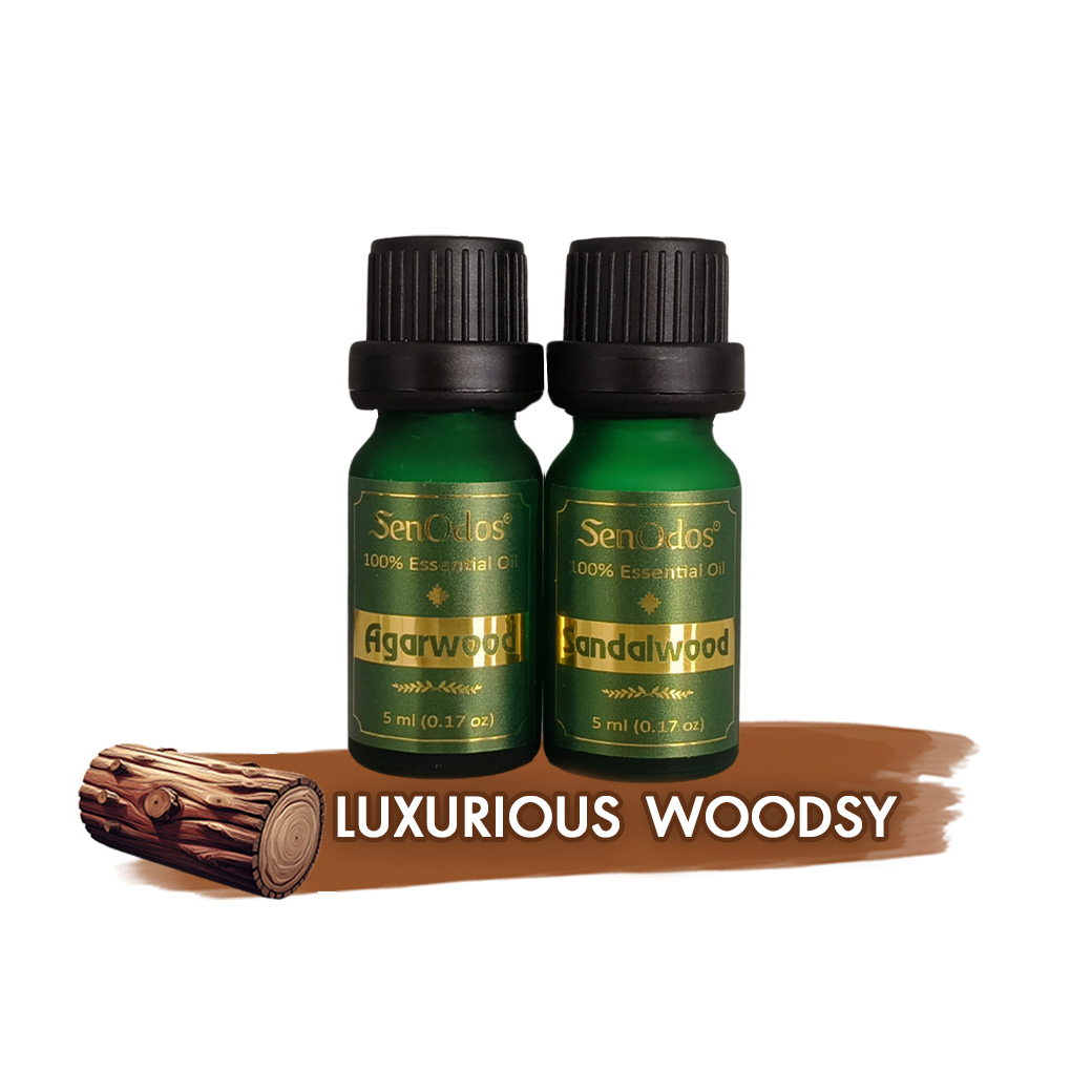 SenOdos น้ำมันหอมระเหย น้ำมันหอมอโรม่า กลิ่นหอมไม้หอมล้ำค่า (Luxurious Woodsy Set) - Essential Oil 5ml x 2กลิ่น(ไม้หอมกฤษณา,ไม้จันทร์หอม)