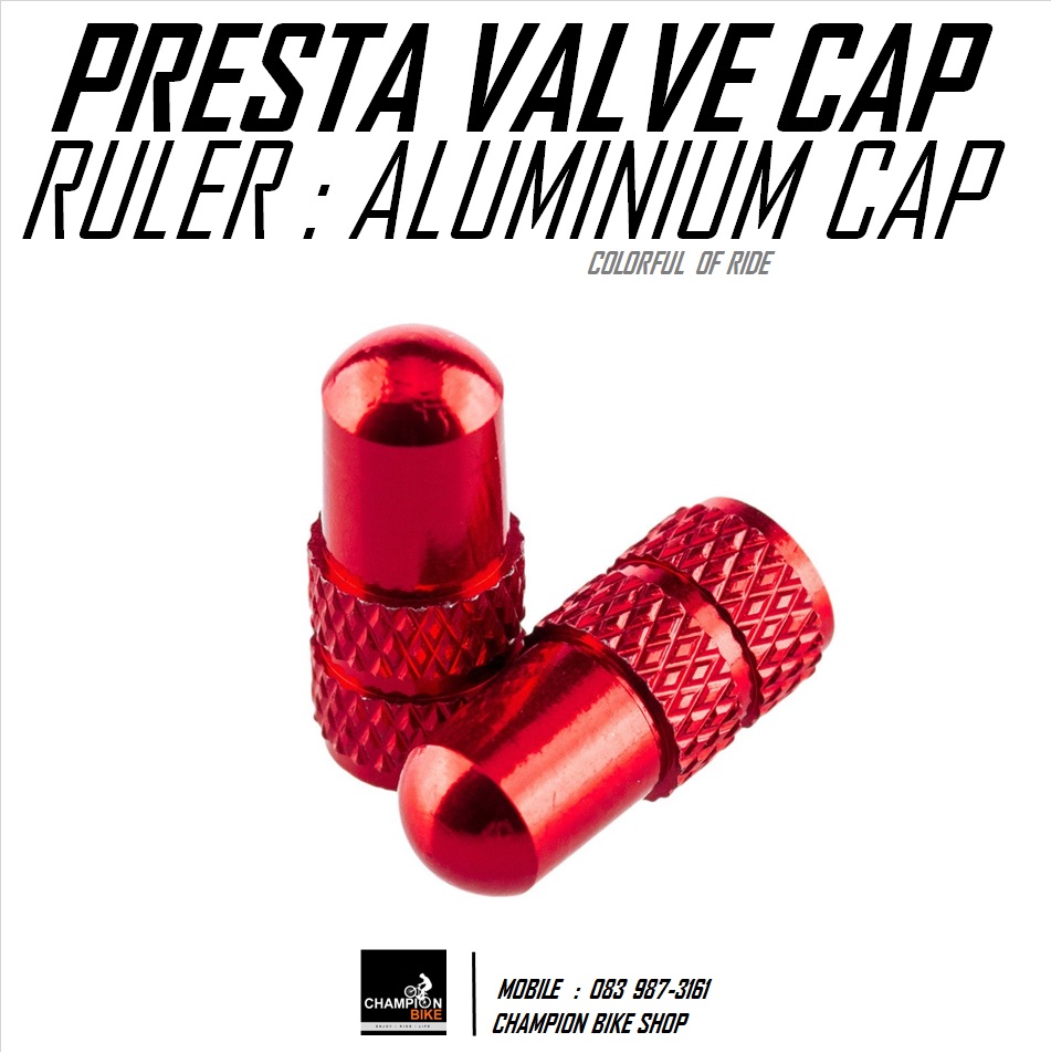 ฝาปิดจุกลมยางในจักรยาน วาล์วเล็ก RULER : ALUMINIUM PRESTA VALVE CAP สีแดง