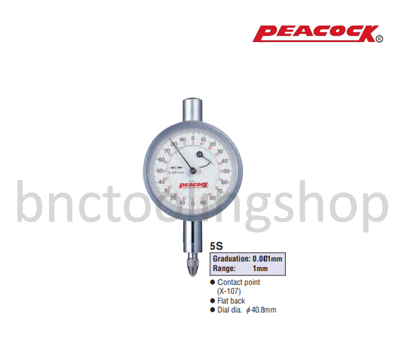 ไดอัลเกจหน้าปัดเล็ก ขนาด 1มิล ความละเอียด 0.001มิล,Miniature Dial Gauges Range 1mm Graduation 0.001mm,Peacock,5S