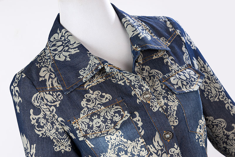 ชุดเดรสยีนส์ยาว ผ้ายีนส์เนื้อบางสวมใสสบาย พิมพ์ลายในตัว ส่งฟรี ems