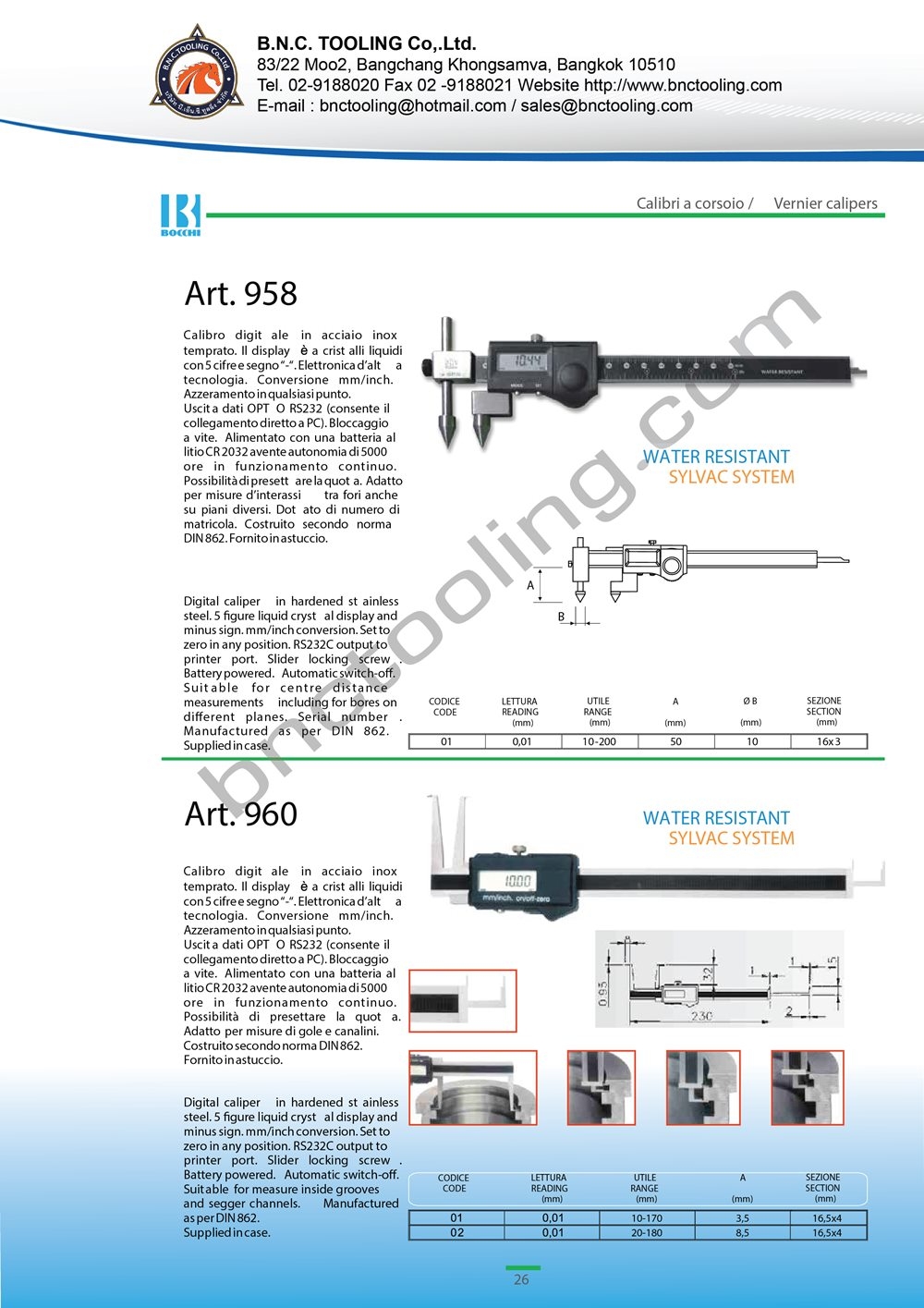 BOCCHI, Digital caliper for measuring spacing between holes,Art-958
