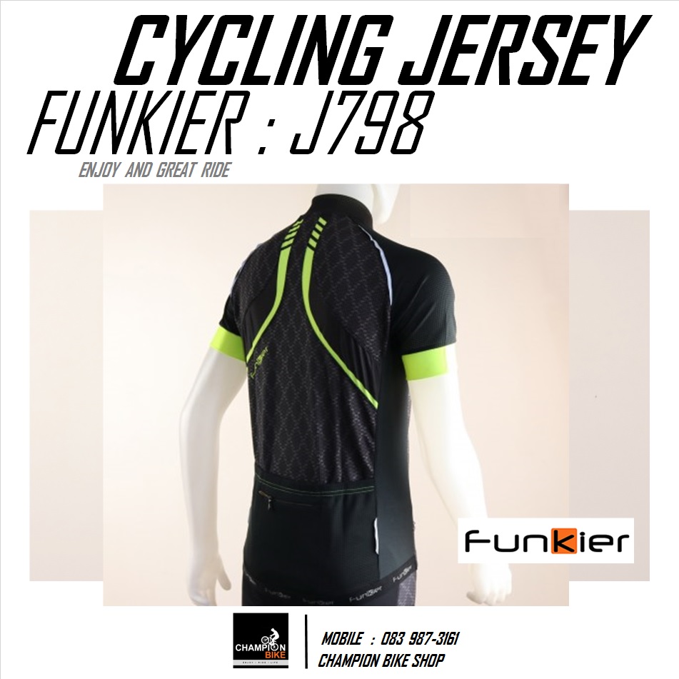 เสื้อจักรยาน FUNKIER : J798 TIVOLI MEN PRO SS CYCLING JERSEY สีดำ-เหลืองนีออน