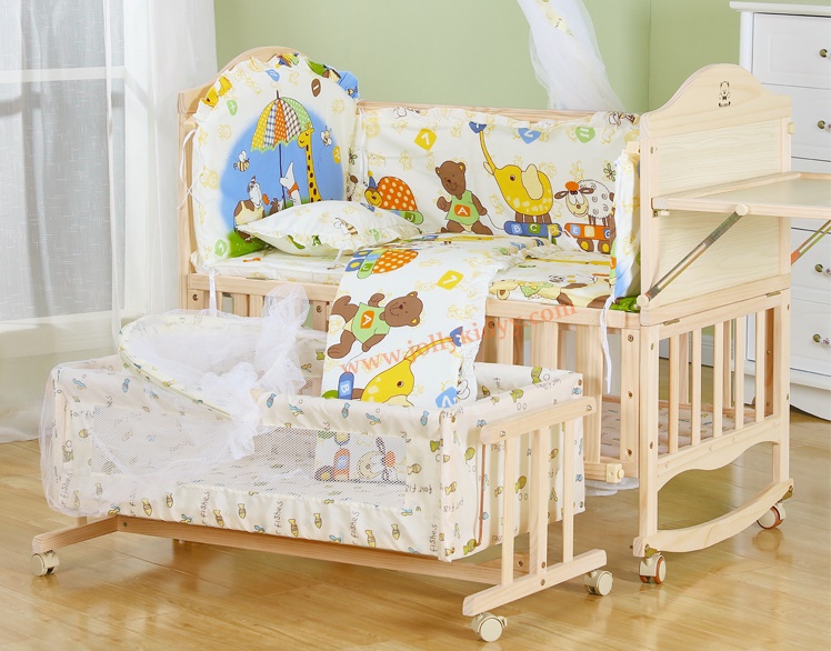 เตียงนอนไม้สำหรับเด็ก ครบชุดแถมเปลไกวเล็ก B10131