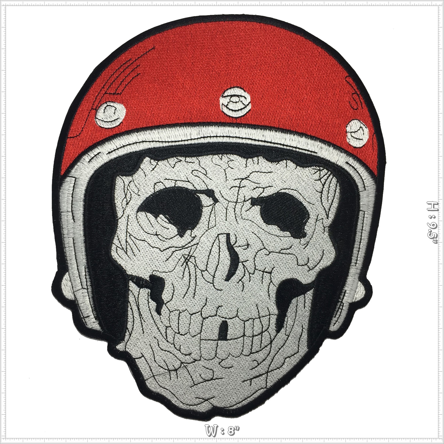 กะโหลก หมวกกันน็อคแดง นักซิ่ง ตัวรีดติดเสื้อ อาร์มรีด อาร์มปัก ตกแต่งเสื้อผ้า หมวก กระเป๋า แจ๊คเก็ตยีนส์ Embroidered Iron on Patch ขนาดใหญ่