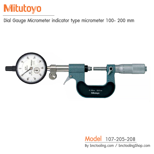 Mitutoyo,Dial Gauge Micrometer indicator type micrometer 100- 200 mm,107-205-208