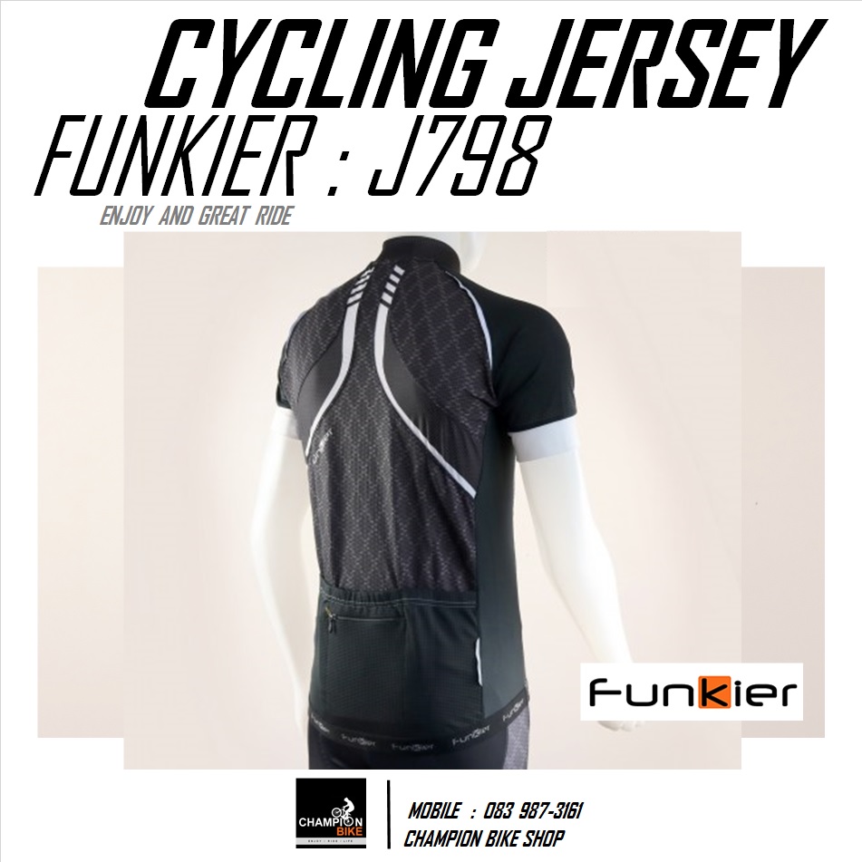 เสื้อจักรยาน FUNKIER : J798 TIVOLI MEN PRO SS CYCLING JERSEY สีดำ-ขาว