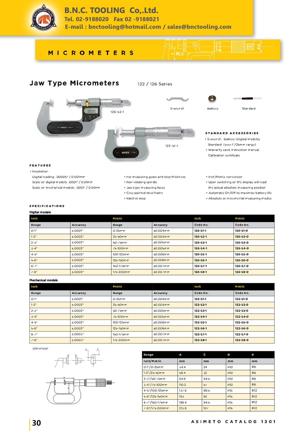 ASIMETO,P30,Jaw Type Micrometers,126-51-0